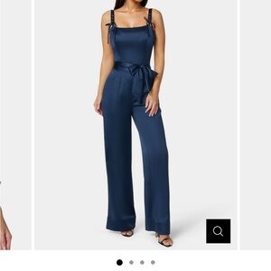 bebe Midnight Blue Satin Jumpsuit